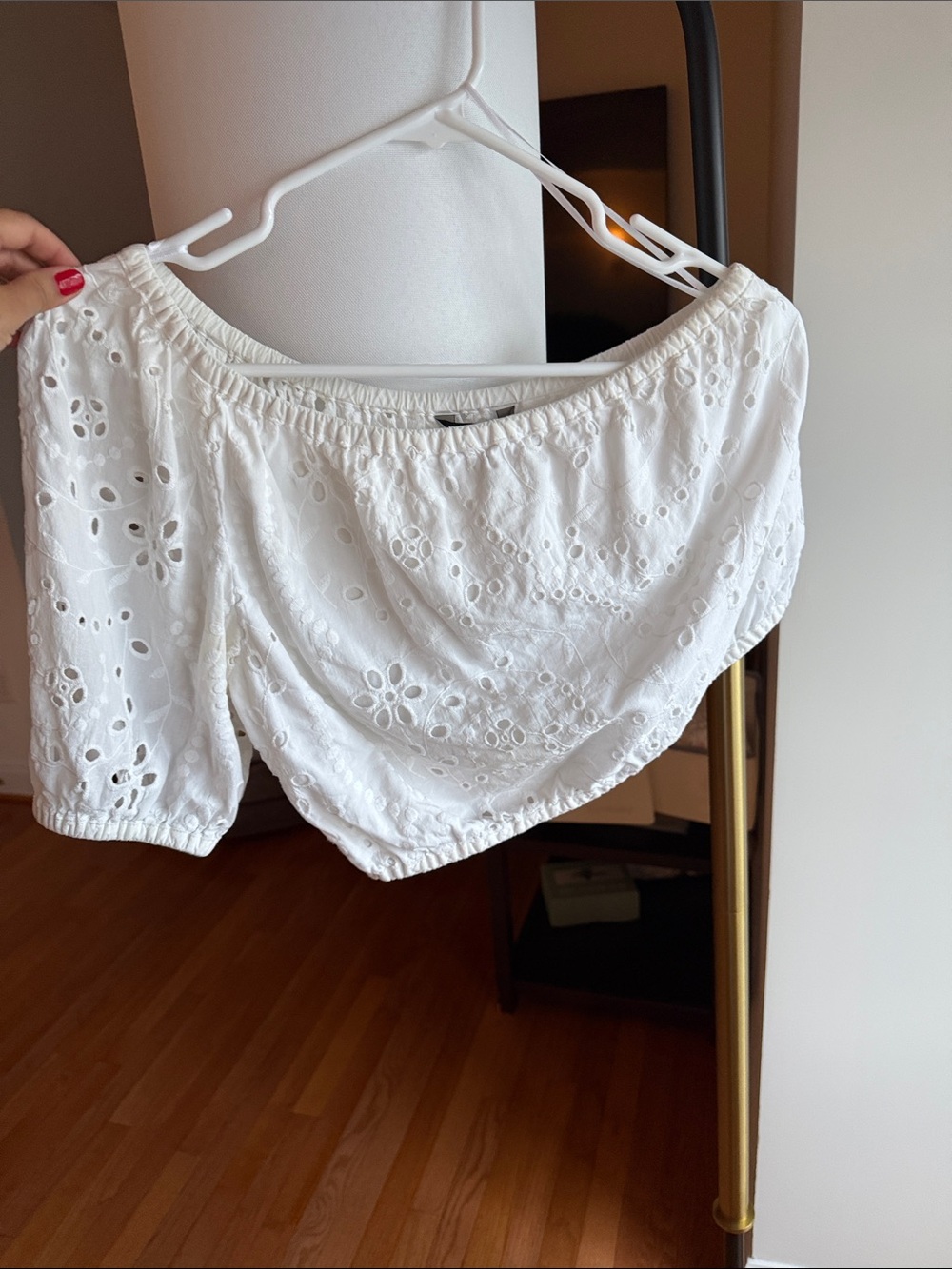 Banana Republic White Eyelet Off-Shoulder Crop Top